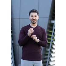 Hk Premium Triko Kazak Likralı Zikzak Desenli Bisiklet Yaka Bordo