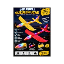 2 Li Led Işıklı Köpük Uçak Seti Kırmızı & Sarı Hafif Dayanıklı Fırlatma Uçağı Açık Hava Oyuncağı - 922543009