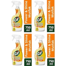 Cif Power & Shine Mutfak Yağ Çözücü Sprey Portakal ve Limon Özlü 4 x 750 ML