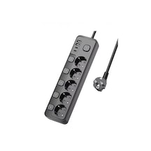 5 Li Priz + 2 Usb-a 2 Usb-c Çoklu Priz Bireysel Anahtarlı Akım Korumalı 2 Metre Kablo Hızlı Şarjlı Uzatma Kablosu 2 M