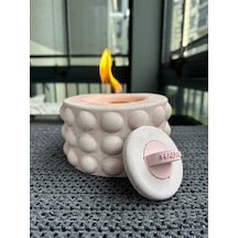 Pembe Masaüstü Bioetanol Şömine Beton Gövdeli Söndürücü Kapaklı