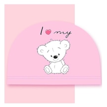 Çocuklar İçin Pembe Ayıcık Figürlü Deniz Havuz Bonesi, Likralı Be Pembe