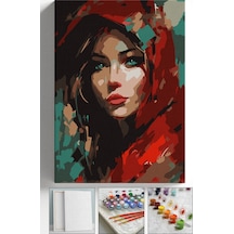 Sayılarla Boyama Seti Numaralı Tuval Fırça Boya Askı Aparatı Dahil Set 40x50 Cm - Kırmızı Şapkalı Kız