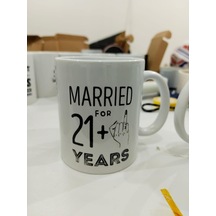 Married For 21+ Years Kupa - Evlilik Yıldönümü Komik Seramik Bardak Çift Hediyesi 325ml Beyaz - Çok Renkli