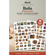 Bolu Sticker Seti 100 Adet - Göynük Evleri Yedigöller Mengen Pilavı Gerçekçi Ajanda Journal Çıkartma Çok Renkli