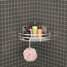 Teknotel Yapışkanlı Kancalı Banyo Köşe Rafı Silver St107H Gümüş