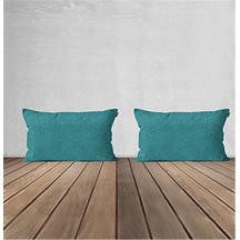 2'li Kadife Dokulu Dikdörtgen Kırlent Kılıfı Turkuaz-1934 - Turkuaz