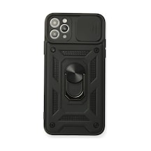 Apple Uyumlu iPhone 11 Pro Max Uyumlu Kılıf Pars Lens Yüzüklü Silikon - Siyah