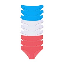 9 adet Süper Eko Set Likralı Kadın Slip Külot Fuşya Beyaz Mavi