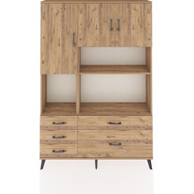 Arges Dolap 8 Raflı 5 Çekmeceli 3 Kapaklı 132x30x195 Çam-çam/çam Çam