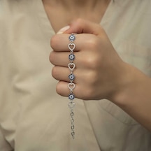 Gümüş Kalpli Nazar Bayan Bileklik Gümüş - Rose Gold