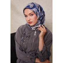 Levidor Desenli Twill İpek Eşarp-0918 İndigo