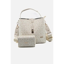 Just Polo Kadın Su Geçirmez Şık El & Omuz Çantası Ve Cüzdanı Kombin Shopper Vizon