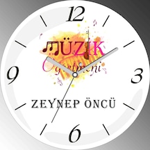 Kişiye Özel Müzik Öğretmeni Çap 30cm Sessiz Akar Bombeli Gerçek Cam Duvar Saati Çok Renkli