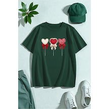 Uyguntarz Şekerleme Lolilop Kalp Baskılı Tasarım Tshirt Yeşil