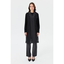 Jakar Kumaşlı Uzun Ceketli Pantolonlu Takım Siyah Siyah Jakar Kumaşlı Uzun Ceketli Pantolonlu Takım Siyah Siyah