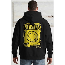 Sevbano Nirvana Rock Metal Müzik Grubu Sırt Baskılı Unisex Oversize Penye Siyah