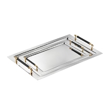 Tiamo Alone Çelik Paslanmaz Perlin 2'li Çay Tepsi Black-gold