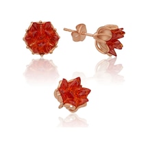Lotus Çiçeği Küpe Garnet Kırmızı Taşlı Kadın Küpesi Uvps300096