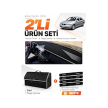 Opel Vectra B 1995-2001 Uyumlu Torpido Örtüsü + Deri Bagaj Çantası + Sticker Seti - Siyah Gri