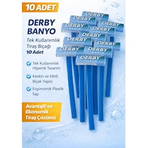 Derby Banyo Tek Kullanımlık Tıraş Bıçağı 10 Adet Plastik Saplı Ekonomik Pratik Tıraş Jileti