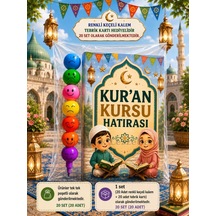 20 Adet Kur'an Kursu Hatırası Renkli Keçeli Kalem Tebrik Kartı Hediye Seti