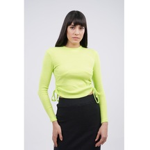 Gabria Kadın Yan Büzgülü Bluz Neon Yeşil