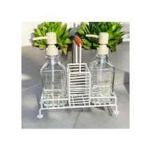 Krem 2 Li Metal Standlı Cam Sıvı Sabun Ve Sabunluk 500 Ml Krem 12 Izgara
