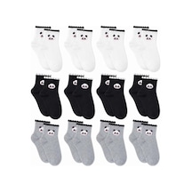 DS Wak Kadın Panda Desenli Kısa Konç Çorap 12 Li Paket, %80 Pamuklu Dikişsiz Burun, Nefes Alan Yumuşak Çok Renkli 12'li