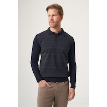 İmza Lacivert-füme Polo Yaka Uzun Kol Örme Comfort Fit Pamuklu Triko Kazak 1012265156 Lacivert - Füme