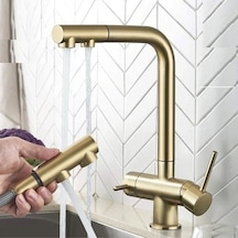 Mutfak Evye Bataryası Dual Flow Su Arıtma Çıkışlı Spiralli Mat Gold