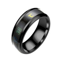 Siyah Titanyum Çelik Alyans Akıllı Vücut Sıcaklığı Algılama Halkası Kişisel Sağlık Erkek Kadın Yüzük Siyah - Standart Siyah