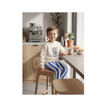 Deniva Kids Erkek Çocuk %100 Pamuklu Çizgili Pantolonlu Sweatshirt Kreş Takımı 2'li Set MAvi