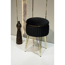 Bianco Metal Ayaklı Sehpalı Puf Altın Siyah Gold Black