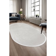 Dijidekor Halı Krem Cool Janjanlı Oval Saçaklı Kesme İnce Yol... Açık Krem