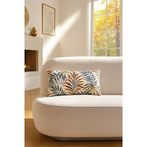 Duck Yapraklı Kırlent Kılıfı Mavi Kiremit V1 35x50 Mavi - Turuncu