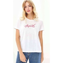 Apink Logo Yazı Baskılı Beyaz Kadın Tshirt