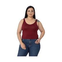 Disentis Büyük Beden Askıları Büzgülü Drapeli Crop Bordo Body-bordo Bordo