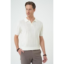 Efor Comfort Fit Polo Yaka Pamuklu Kısa Kol Casual Ekru Triko Tişört Tr 880 Ekru