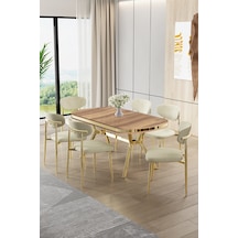 Canisa Olya Serisi 90x168 Lak Panel Hazar Masa Takımı Gold Ayaklı 6 Krem Sandalye Hazar Masa Krem Sandalye