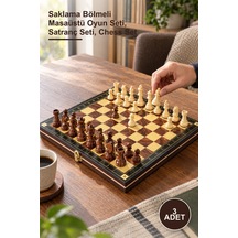 3 Adet Ahşap Mıknatıslı Hazneli Satranç Takımı Saklama Bölmeli Masaüstü Oyun Seti, Satranç Seti, Chess Set