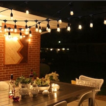 Sarı Işık Ampullü, 5 Metre 10 Duylu Eklenebilir Bahçe, Kafe, Teras, Balkon Armatürü İç Dış Ve Mekan Siyah