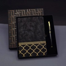 Gold Desen Siyah Deri Defter Kalem Set Diğer
