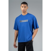 Maraton Sportswear Oversize Erkek Bisiklet Yaka Kısa Kol Basic Saks T-shirt 22749-saks