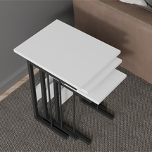 Oven 3'lü Metal Ayaklı Zigon Sehpa - Beyaz
