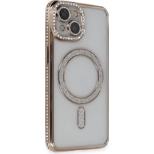 Newface Apple iPhone Uyumlu 13 Kılıf Joke Simli Magneticsafe Kılıf - Gold Altın