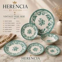 Herencia Vintage Yeşil Seri Porselen Sofra Takımı Beyaz