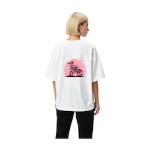 Paybuy Kadın Oversize Motokros Pilot Baskılı Kısa Kollu Tişört %100 Pamu