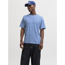 Jack & Jones Erkek Çizgili Nakis Islemeli Tisört - Norrebro - 12291021 Marina