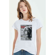 Rap Hiphop 2Pac Respect Cover Baskılı Beyaz Kadın Tshirt (534305497)